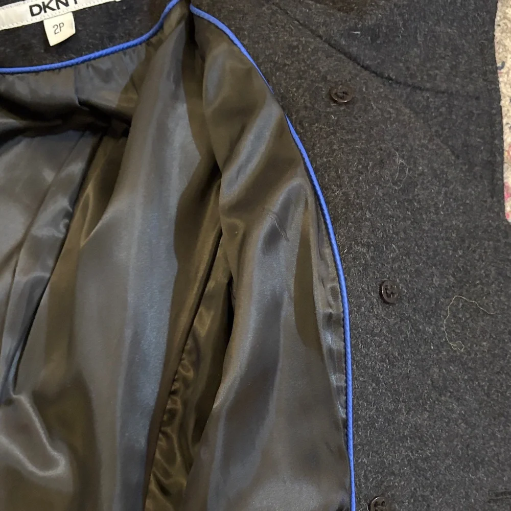DKNY Double Breasted Long Wool Blend Coat - Picture 13 of 13